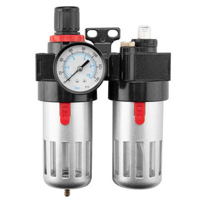 NEO  14-734 Vypúšťací filter 1/2" s redukciou tlaku a maznicou (kovový)