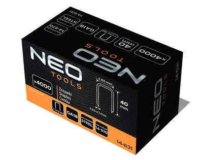 NEO  14-631  Pozinkované sponky pre pneumatické sponkovačky (14-570), GA18, typ 90 (4K), dĺžka 40 mm, 4000 s