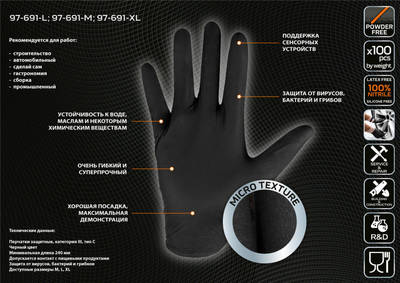 NEO  97-691-M  Nitrilové rukavice, čierne, 100 kusov, veľkosť M