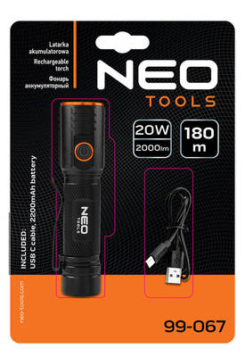 NEO  99-067  Nabíjateľná baterka na USB C 2000 lm, LED CHN