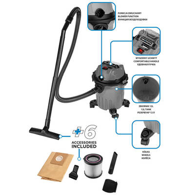 GRAPHITE  58GE133  AKU Vysávač Energy+ 18V Li-lon na mokré/suché vysávanie, nádržka 12 l