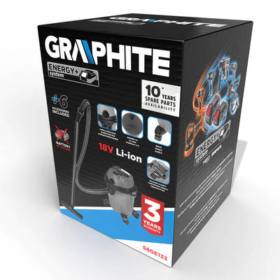 GRAPHITE  58GE133  AKU Vysávač Energy+ 18V Li-lon na mokré/suché vysávanie, nádržka 12 l