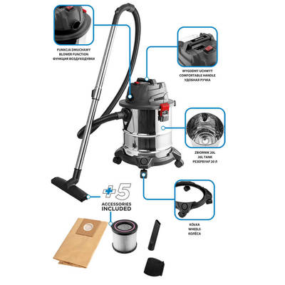 GRAPHITE  58GE124  AKU Vysávač Energy+ 18V Li-lon na mokré/suché vysávanie, 20 l nádrž