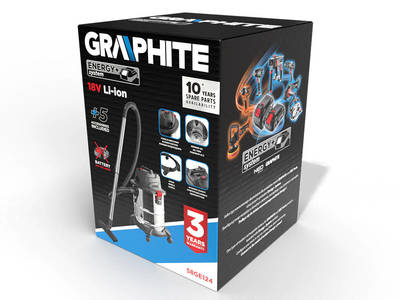 GRAPHITE  58GE124  AKU Vysávač Energy+ 18V Li-lon na mokré/suché vysávanie, 20 l nádrž
