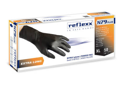 REFLEXX N79P-S Jednorázové rukavice long čierne, veľkosť S, 50 ks / bal.