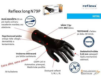 REFLEXX N79P-S Jednorázové rukavice long čierne, veľkosť S, 50 ks / bal.
