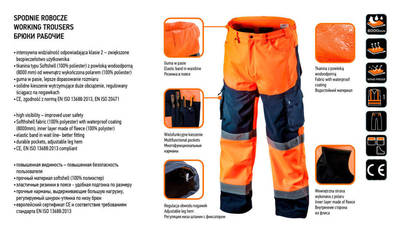 NEO  81-751-M  Pracovné nohavice reflexné, softshell, oranžové, veľkosť M