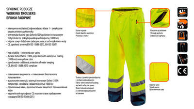 NEO  81-770-S  Reflexné pracovné nohavicové nohavice, nepremokavé, žlté, veľkosť S