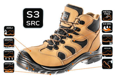 NEO  82-120  Bezpečnostné topánky S3 SRC, bez kovu, CE, veľkosť 39