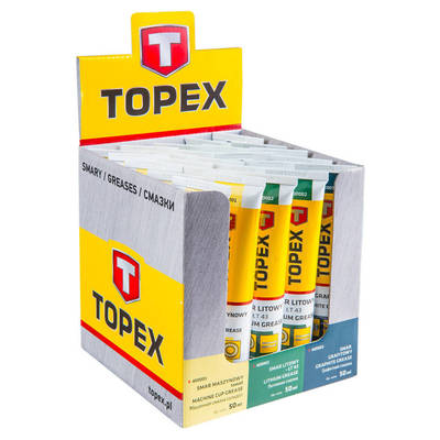 TOPEX  40D009  Display  mix mazivá v tubách h 25ks: Stroje 10ks, 10ks lítium, grafit 5p