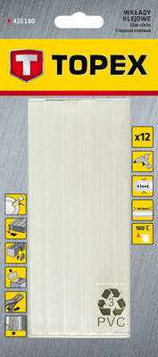 TOPEX  42E180  Lepiace tyčinky, 12 ks, 8 x 100 mm, transparentná biela