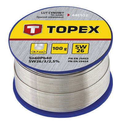 TOPEX  44E512  Cínová spájka, 60% Sn, 0,7 mm priem., 100 g