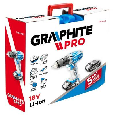 GRAPHITE PRO  59GP400  AKU Vŕtačka 2x18V, Li-Ion/2.5 Ah,