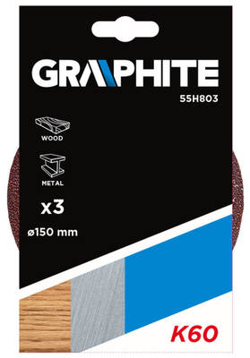 GRAPHITE  55H803   Brúsny papier na suchý zips 150 mm K60 3 ks.