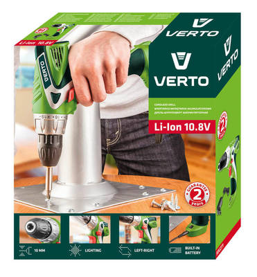 VERTO  50G271  Vŕtačka 10,8 V Li-Ion batéria, 1.5Ah