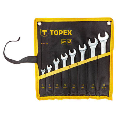 TOPEX  35D759  Očkoploché kľúče 6-19 mm, sada 8 ks., CrV oceľ