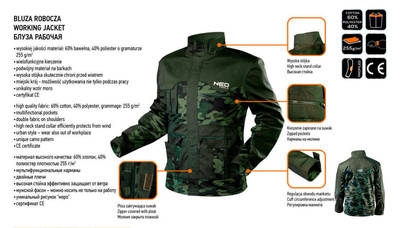 NEO  81-211-XL  Pánska pracovná bunda CAMO, zelená s makáčovou potlačou, veľ. XL