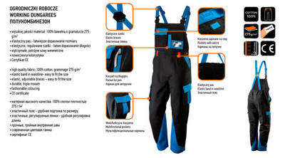 NEO  81-245-L  Pracovné nohavice na traky HD+, modré, veľ. L
