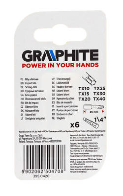 GRAPHITE  56H541 Rázový bit TX10/15/20/25/30/40 x 25 mm, 6 ks