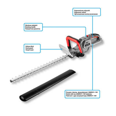 GRAPHITE ENERGY+  58G042 Aku nožnice na živý plot 36V, Li-Ion, šírka záberu 520 mm, bez batérie