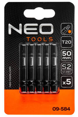 NEO  09-584 Bity úderové S2, 50mm, T20, 5 ks