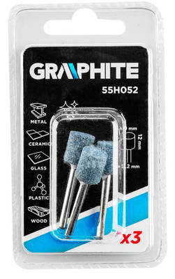 GRAPHITE  55H052 Brúsny kameň do minibrúsky, tvar valec 10x12mm, stopka 3,2mm, 3 ks