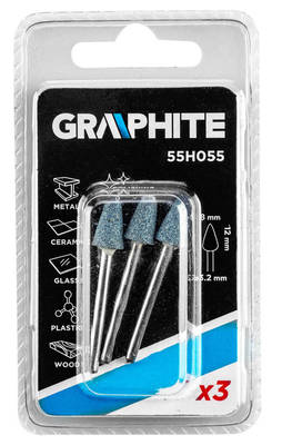GRAPHITE  55H055 Brúsny kameň do minibrúsky, tvar kužeľ 08x12mm, stopka 3,2mm, 3 ks