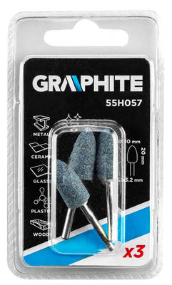 GRAPHITE  55H057 Brúsny kameň do minibrúsky, tvar ogiválny 10x20mm, stopka 3,2mm, 3 ks