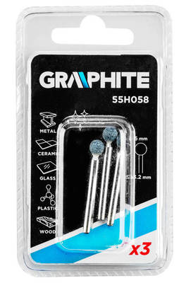 GRAPHITE  55H058 Brúsny kameň do minibrúsky, tvar guľa 06mm, stopka 3,2mm, 3 ks