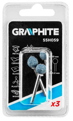 GRAPHITE  55H059 Brúsny kameň do minibrúsky, tvar guľa 10mm, stopka 3,2mm, 3 ks