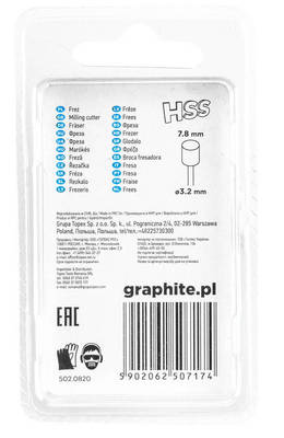 GRAPHITE  55H060 Frézka do minibrúsky HSS 7,8 mm, tvar valec, stopka 3,2 mm, 2 ks