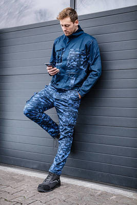 NEO  81-223-M Pracovné nohavice do pása CAMO navy, zloženie : 60% bavlna, 40% polyester, gramáž : 255g/m2, veľ.