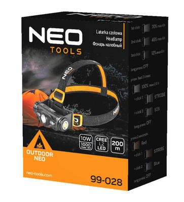 NEO  99-028 Nabíjatelná čelovka USB 1000 lm red / blue CREE LED