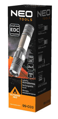 NEO  99-033 Nabíjatelná baterka 800 lm 2v1 USB CREE T6 LED