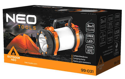 NEO  99-031 Nabíjateľná kempingová lampa 800 lm powerbanka 3v1 CREE T6 + SMD LED
