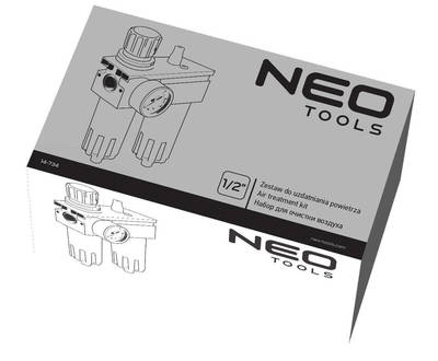 NEO  14-734 Vypúšťací filter 1/2" s redukciou tlaku a maznicou (kovový)