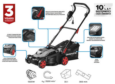 GRAPHITE  59G474  Elektricka kosačka 1500 W,  360 mm