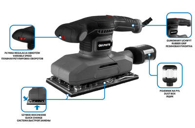 GRAPHITE  59G329  Vibračná brúska 380W, podložka 115x230 mm
