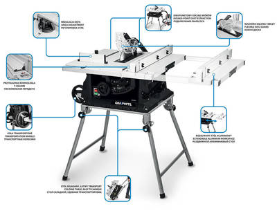 GRAPHITE  59G823  Stolná píla 1600W , kotúč 254/30 mm, rozsah skosenia: 0-45 stupňov