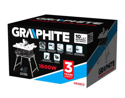 GRAPHITE  59G823  Stolná píla 1600W , kotúč 254/30 mm, rozsah skosenia: 0-45 stupňov