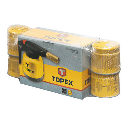 TOPEX  44E154  Plynový spájkovací horák na náboje + 4 plynových nábojov s ventilom