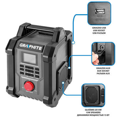 GRAPHITE ENERGY+  58GE128  Aku Stavebné rádio 18V,  bez batérie