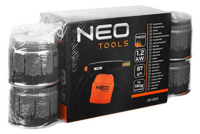 NEO  20-045  Plynová spájkovacia lampa pre 190 g kartuše + 4 plynové kartuše