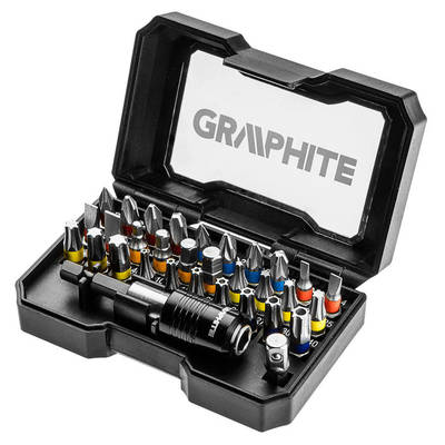 GRAPHITE  56H608  Sada bitov 32 ks, bity 25mm - 30 ks, adaptér 1/4 "- 1 ks, magnetický držiak - 1 ks