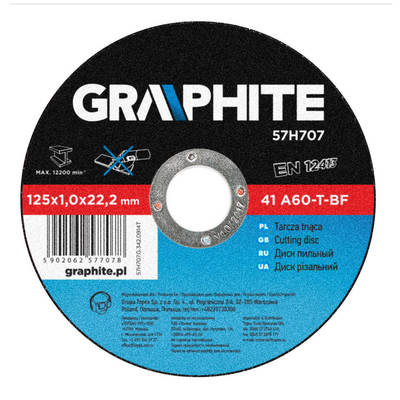 GRAPHITE  57H707  Rezací kotúč na kov, 125 x 1.0 22.2 mm, 41 A60-T-BF