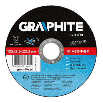 GRAPHITE  57H708  Rezací kotúč na kov, 125 x 2.5 22.2 mm, 41 A30-T-BF