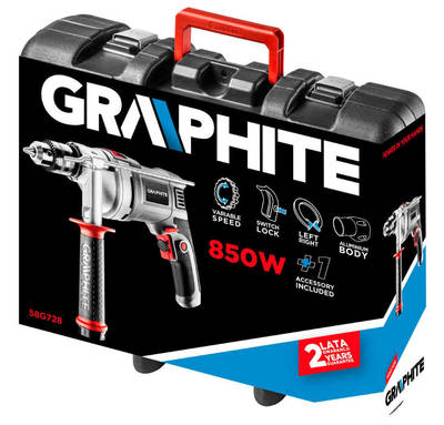 GRAPHITE  58G728  Príklepová vŕtačka 850W, 0-3000obr / min, fi 13 mm, rukoväť Key