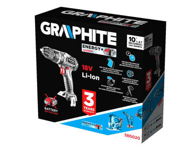 GRAPHITE ENERGY+  58G020  Aku bezuhlíkový vŕtací skrutkovač s príklepom, 18V, Li-Ion, bez batérie